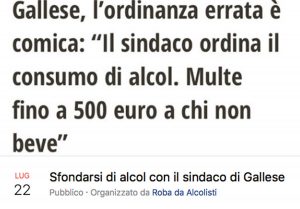 L'evento Facebook "Sfondarsi di alcol con il sindaco di Gallese"