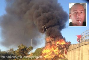 Viterbo - Superstrada - Camion esce di strada e va a fuoco - Nel riquadro Antonio Russo