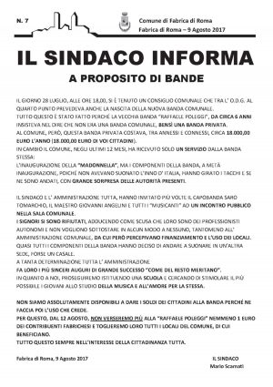 Fabrica di Roma - La nota sul sito del comune in merito allo strappo con la banda 