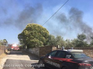 Viterbo - L'incendio tra Ponte di Cetti e lo svincolo della superstrada