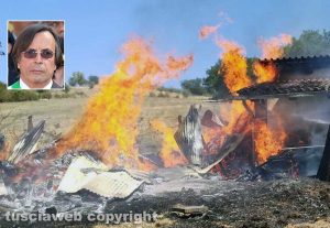 Orte - Incendio in località Petignano - Nel riquadro: Il sindaco Angelo Giuliani