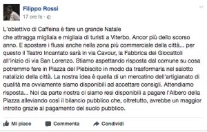 Il post di Rossi su Facebook sul Christmas village 