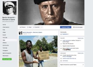 Il fake sulla pagina "Benito Mussolini - Aforismi e opere"
