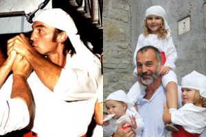 Ascenzi nel 2005 quando trasportava, da facchino Ali di luce, e Ascenzi oggi coi suoi figli
