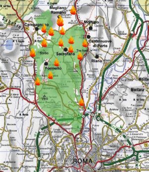 La mappa degli incendi al Parco di Veio