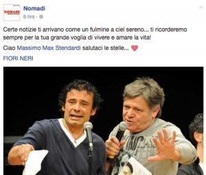 Il post dei Nomadi sulla morte di Massimo Stendardi