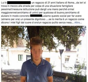 L'appello su Facebook per aiutare il ventunenne