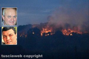 Incendio tra Farnese e Ischia - Nei riquadri i sindaci Massimo Biagini e Salvatore Serra