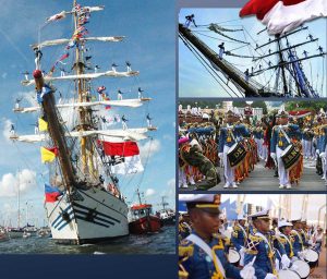 La nave Kri Bima Suci e la Banda dei cadetti della marina militare indonesiana