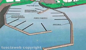 Marta - Il progetto della regione Lazio del porto - A destra la nuova banchina