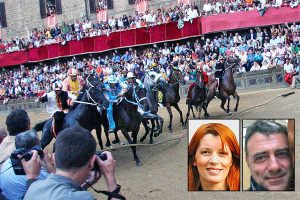 Il palio di Siena - Nei riquadri: Michela Brambilla e Mauro Benedetti