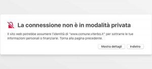 Il messaggio di errore che appare nel sito del Comune di Viterbo