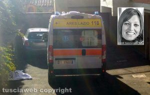 Viterbo - L'ambulanza in via Luigi De Franchis - Nel riquadro: Sara Perlorca