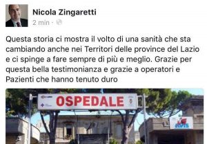Il post di Nicola Zingaretti sulla sua pagina Facebook