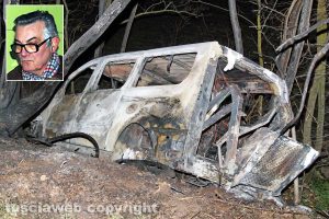 Viterbo - Pulmino in fiamme sulla Tuscanese - Nel riquadro: Lucio Bastiani