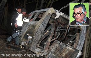 Viterbo - Pulmino in fiamme sulla Tuscanese - Nel riquadro: Lucio Bastiani