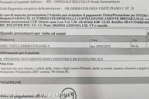 Viterbo - La ricevuta di prenotazione della visita dermatologica