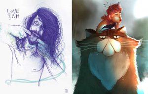 Due opere della mostra "Smorfie"