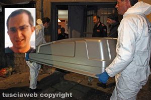 Viterbo - Omicidio in via Fontanella del Suffragio - L'intervento della polizia scientifica - Nel riquadro: Daniele Barchi
