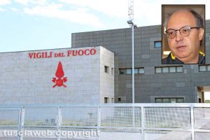 Viterbo - La nuova caserma dei vigili del fuoco - Nel riquadro: Il comandante provinciale Giuseppe Paduano