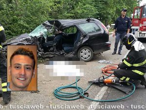 Viterbo - L'incidente sulla Cimina - Nel riquadro Alessio Forliti
