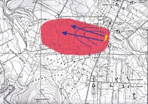Vetralla-Cinelli - L'area a rischio segnalata da Arsial nel 2006. In giallo la discarica