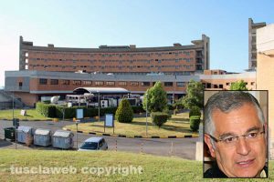 L'ospedale Belcolle - Nel riquadro il primario di Chirurgia della mano Antonio Castagnaro