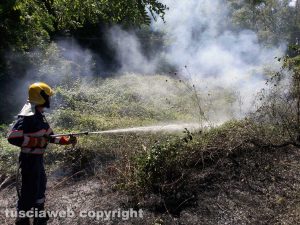 Celleno - Incendio di sterpaglie - L'intervento della protezione civile