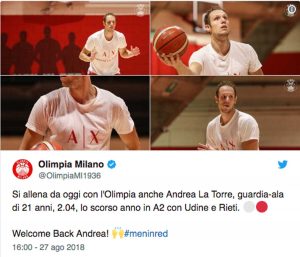 Milano - Il benvenuto a Andrea La Torre