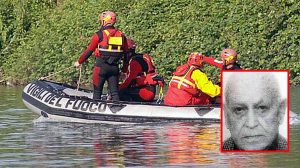 I sommozzatori dei vigili del fuoco - Nel riquadro: Fernando Perugini, il 94enne scomparso da Tarquinia