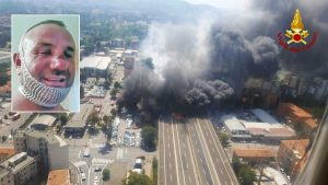 Bologna - Tir esplode sul raccordo - Nel riquadro: Antonio Verdicchio, il camionista sopravvissuto