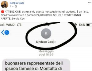 Montalto di Castro - "Scuole chiuse per il maltempo", il sindaco smentisce la bufala