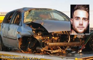 Viterbo - Incidente mortale sulla Commenda - Nel riquadro: Andrea Paoletti