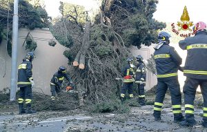 Roma - Intervento dei vigili del fuoco per le forti raffiche di vento