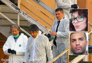 Giallo di Ronciglione - I rilievi dei Ris - Il pm Franco Pacifici - Nei riquadri: Maria Sestina Arcuri e Andrea Landolfi