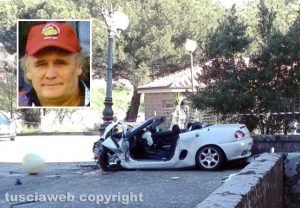 Montefiascone - Auto contro un palo - Nel riquadro Renzo Ceccariglia
