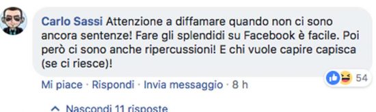 Violenza di gruppo - Il post Facebook minaccioso