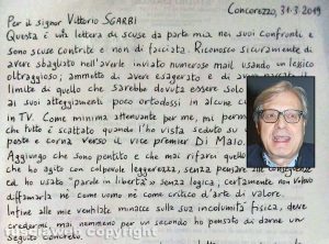 Sutri - Intimidazioni a Vittorio Sgarbi - La lettere di scuse dell'autore delle minacce