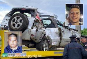 Civita Castellana - Incidente mortale in strada Falerina - Nei riquadri: Pierpaolo Bartoloni (in alto) e Stefano Federici