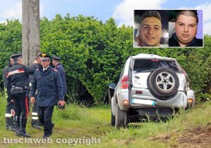Civita Castellana - Incidente mortale in strada Falerina - Nel riquadro: Pierpaolo Bartoloni e Stefano Federici