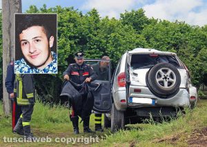 Civita Castellana - Incidente mortale in strada Falerina - Nel riquadro: Leonardo Marroni