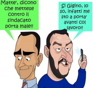 La vignetta sullo striscione della Uil