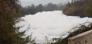 Frosinone - Il fiume Sacco inquinato dalla schiuma a novembre 2018