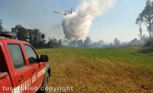 Incendio a Bolsena - Il canadair dei vigili del fuoco in azione