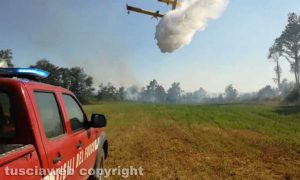 Incendio a Bolsena - Il canadair dei vigili del fuoco in azione
