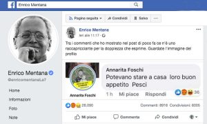 Enrico Mentana riporta sul suo profilo Facebook il commento dell'account Annarita Foschi