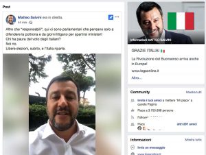 Crisi di governo - Matteo Salvini su Facebook