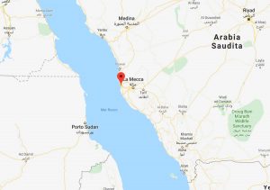 In rosso la città portuale di Gedda in Arabia Saudita