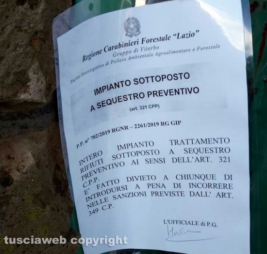 Onano - Carabinieri forestali - Sequestro impianto trattamento rifiuti