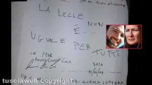 Lettera di Andrea Landolfi Cudia alla madre (Nel riquadro Roberta e figlio)